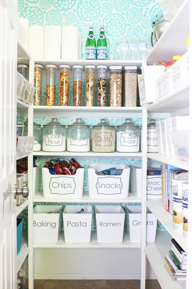 Vertical tall containers to hold cereal and pasta in a pantry