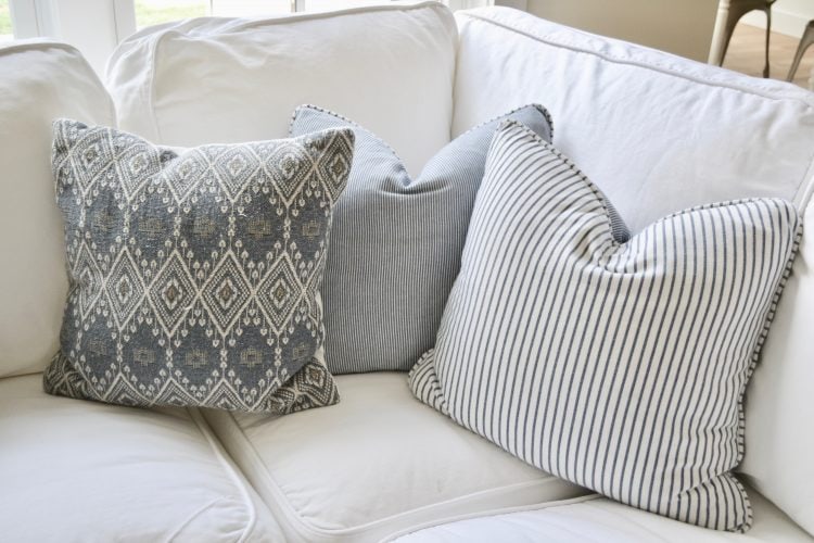 Refresh your home for the new year with new pillows in warm, inviting colors like these grey scale, simple pattern fabrics. 