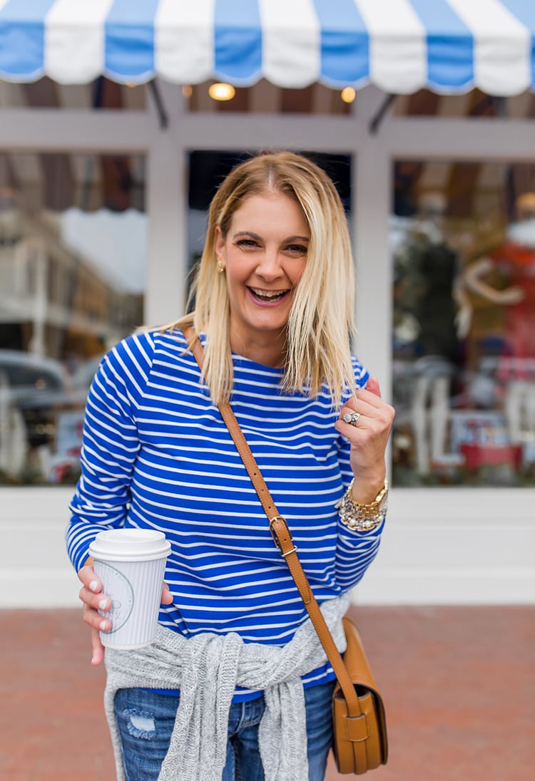 blue and white winter outfit