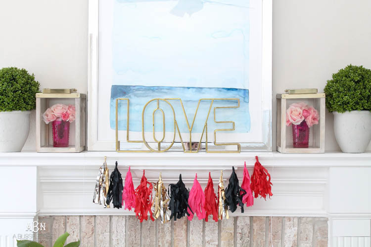 Love this modern look for a Valentine's Day mantle decor! Super easy to recreate with links to all the products. See more on https://ablissfulnest.com/ #valentinesday #valentinesdaydecor