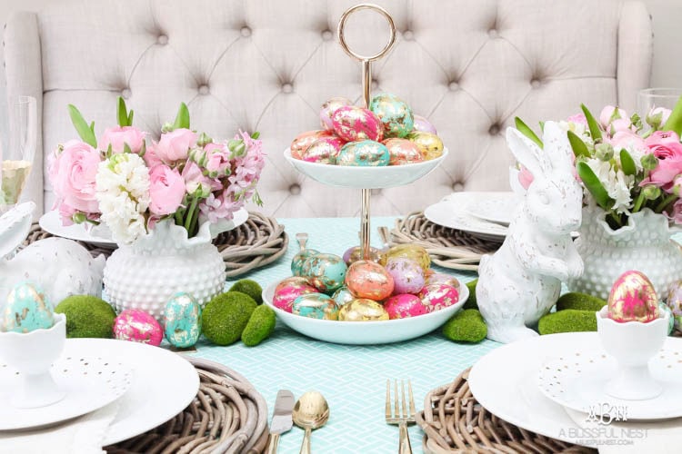 Bright Colorful Easter Table Decor Ideas With Pops Of Gold