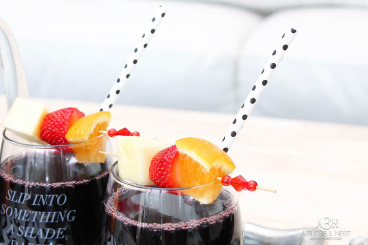 This is such a delicious sangria drink recipe celebrating Girl's Night In and the release of Fifty Shades Darker movie on dvd! See more on https://ablissfulnest.com/ #ad #drinkrecipe #FiftyShadesDarker