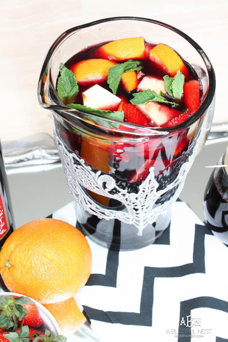 This is such a delicious sangria drink recipe celebrating Girl's Night In and the release of Fifty Shades Darker movie on dvd! See more on https://ablissfulnest.com/ #ad #drinkrecipe #FiftyShadesDarker