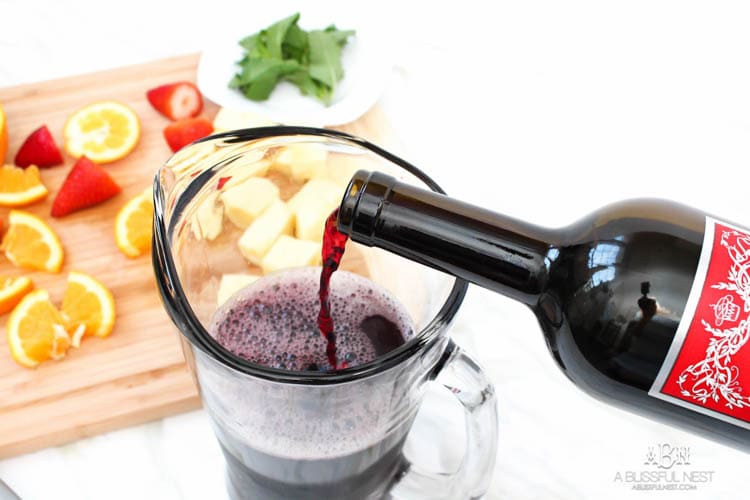 This is such a delicious sangria drink recipe celebrating Girl's Night In and the release of Fifty Shades Darker movie on dvd! See more on https://ablissfulnest.com/ #ad #drinkrecipe #FiftyShadesDarker