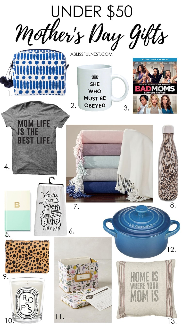 Get great Mother's Day gift ideas with this list of items all under $50! See more on https://ablissfulnest.com/ #mothersday