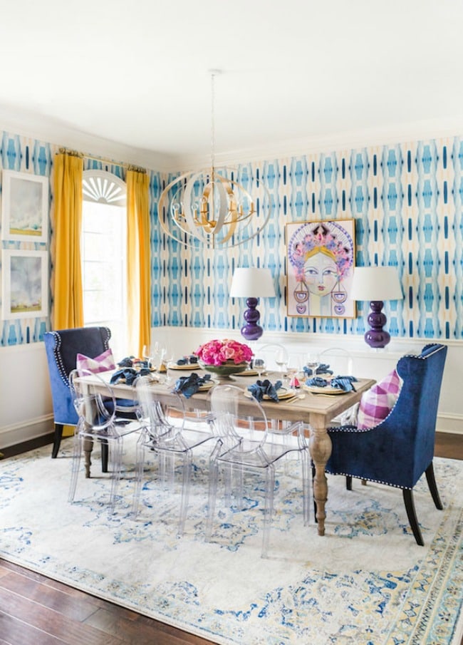 Gorgeous dining room ideas with color for a designer look and unique design ideas! see more on https://ablissfulnest.com/ 