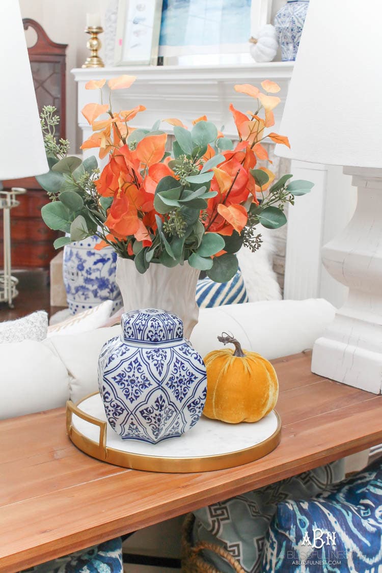 Full of rich jewel tones for fall, come visit my fall home tour! See more on https://ablissfulnest.com/ #ABlissfulNest #falldecor #falldecorideas #fall