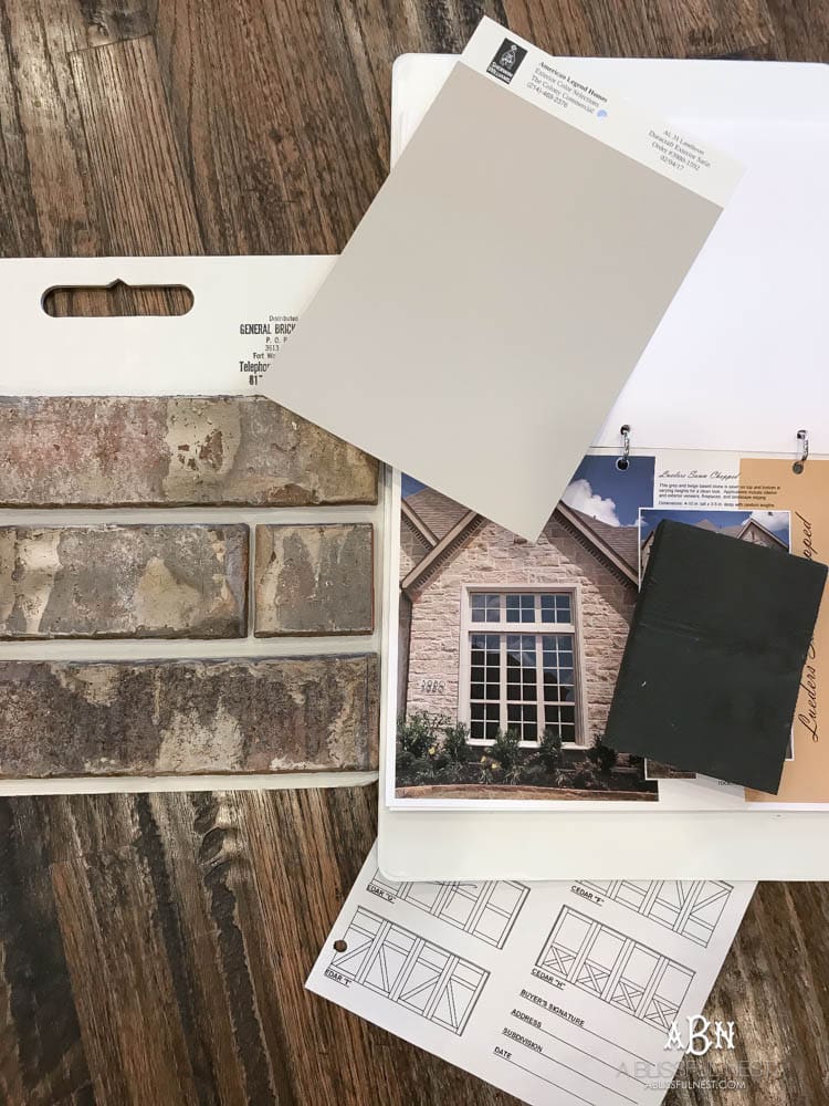 Here are all the components of the exterior of my home! Choosing brick and stone finishes was a challenge but I'm so happy to see these come together! If you're wondering how to choose brick for your home, start with a rendering of your dream design and work from there - you'll love watching it come together!