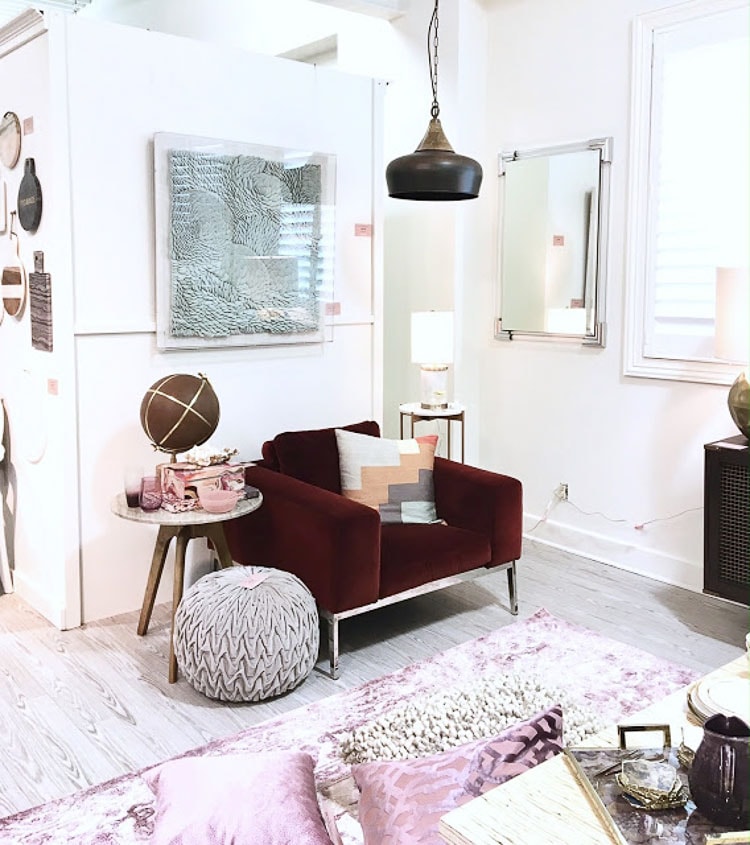 modern burgundy living room