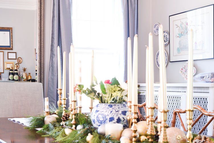 How to style your holiday table and mantel with vintage inspired holiday décor pieces, for more visit https://ablissfulnest.com #holidaydecor #holidaytablescape #holidaymantel