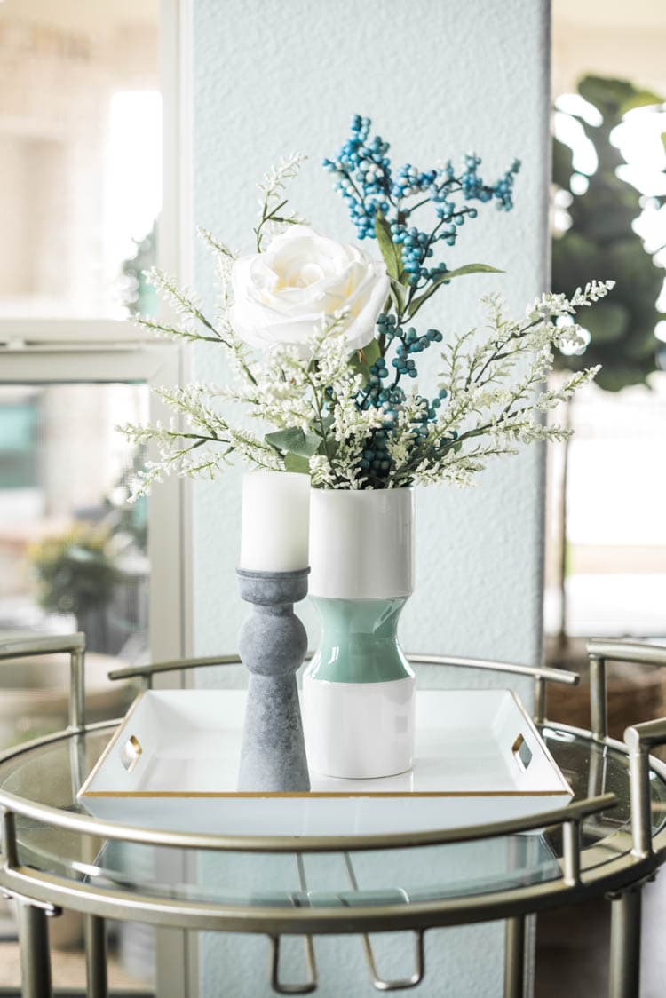 Love the beautiful faux florals at At Home! #ad #AthomeStores #springdecorating #springdecoratingideas #coastallivingroom