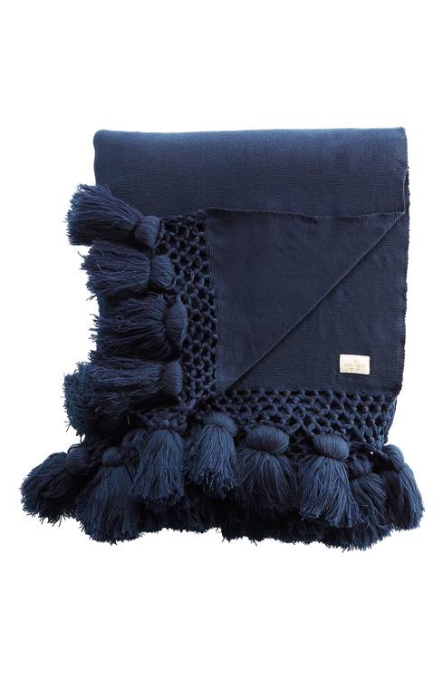Such a gorgeous rich navy color and I love the pom pom detail! 