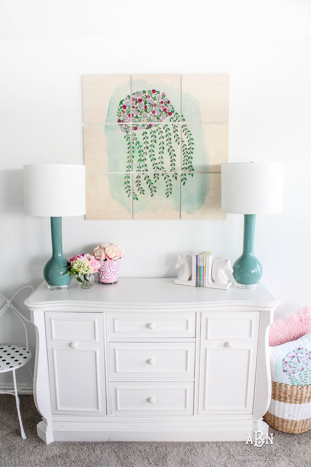 The sweetest little girls room updated with custom wall artwork! #ABlissfulNest #ad #society6