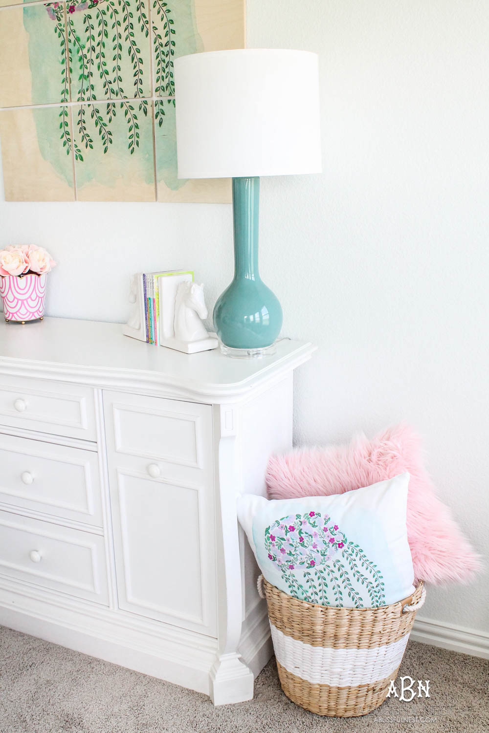 The sweetest little girls room updated with custom wall artwork! #ABlissfulNest #ad #society6