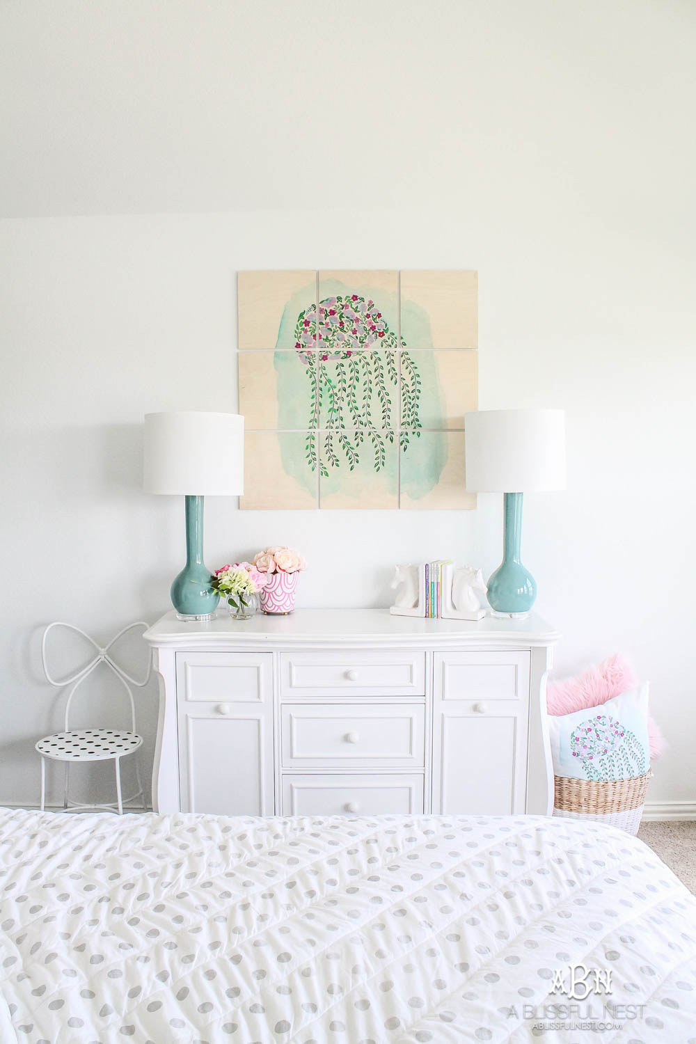The sweetest little girls room updated with custom wall artwork! #ABlissfulNest #ad #society6