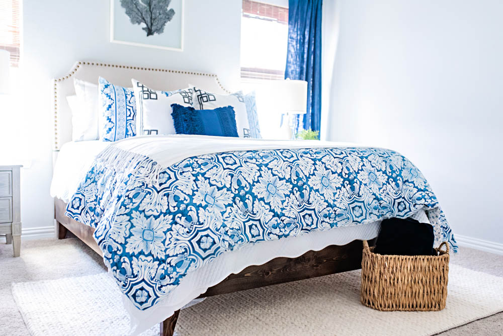 Blue and White Coastal Guest Bedroom Reveal #guestbedroom #bedroomideas #ABlissfulNest