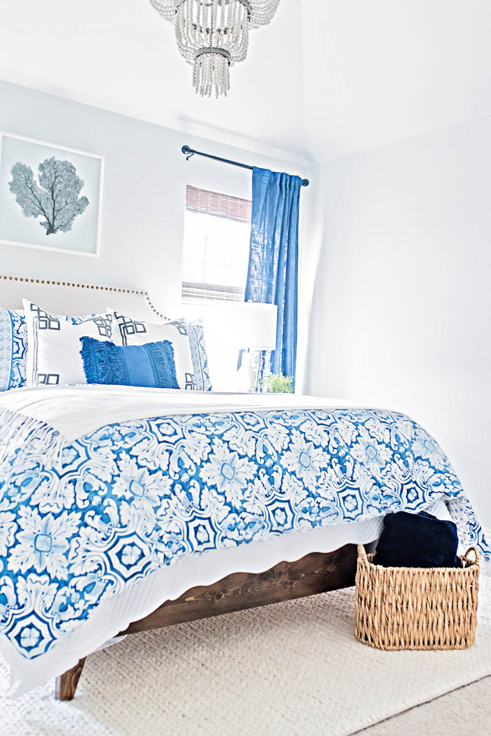 Blue and White Coastal Guest Bedroom Reveal #guestbedroom #bedroomideas #ABlissfulNest