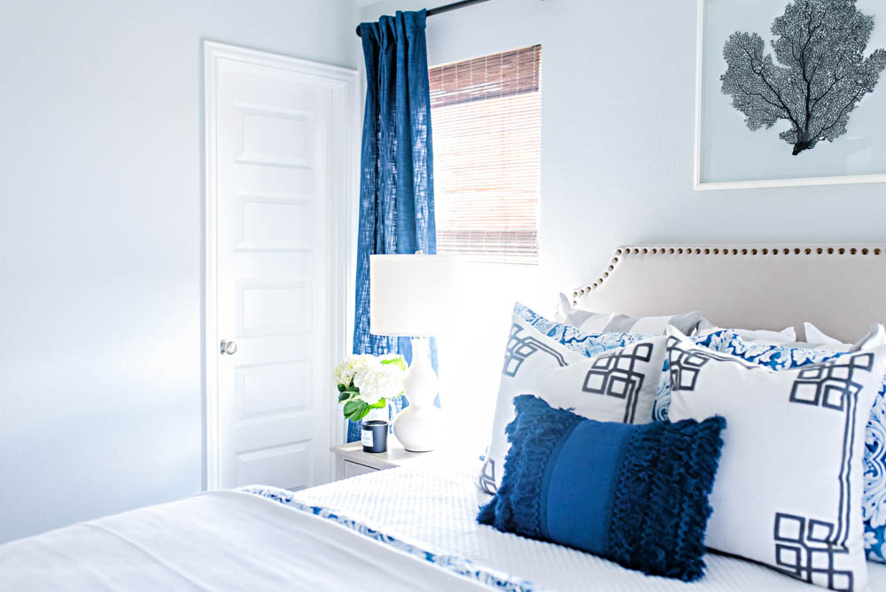Blue and White Coastal Guest Bedroom Reveal #guestbedroom #bedroomideas #ABlissfulNest