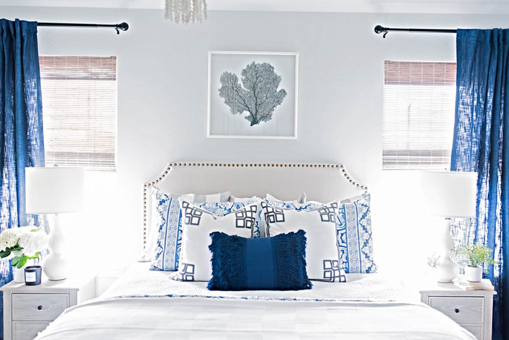 Blue and White Coastal Guest Bedroom Reveal #guestbedroom #bedroomideas #ABlissfulNest