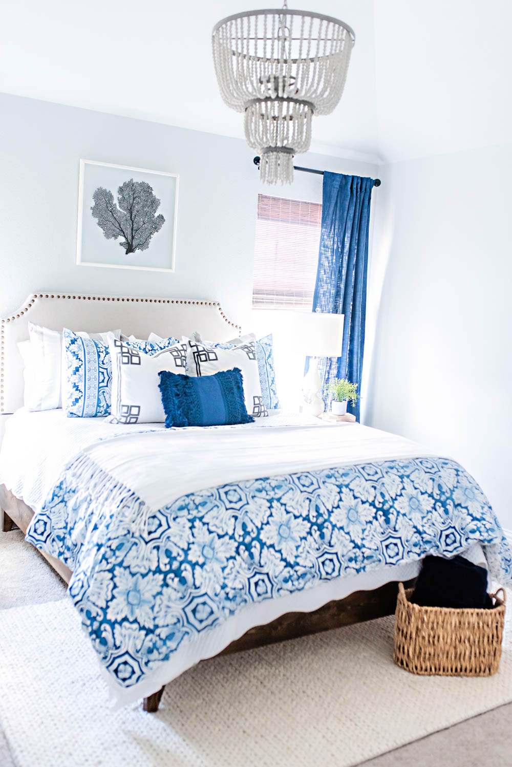 Blue and White Coastal Guest Bedroom Reveal #guestbedroom #bedroomideas #ABlissfulNest