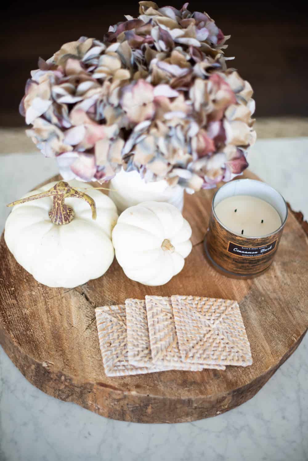 Beautiful neutral pops of fall decor and lots of texture in this fall living room home tour. #ABlissfulNest #falldecor #falldecorating #fallideas