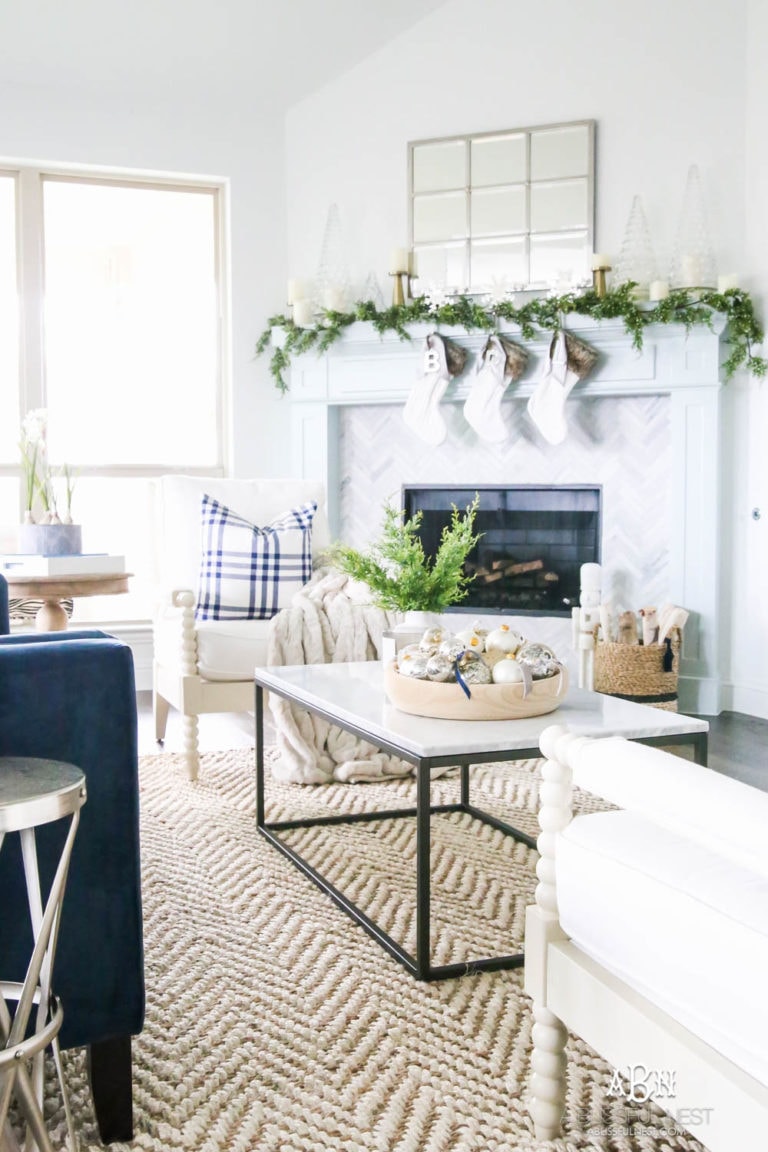 Blue and Silver Christmas Living Room Tour 2018 - A Blissful Nest