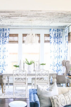 This is the simplest and easy way to install farmhouse barnwood on a ceiling! Just peel and stick these boards from Stikwood for a dramatic makeover to your plain ceiling or wall. More details on https://ablissfulnest.com #farmhousedecor #farmhouseproject #farmhousestyle #ad #stikwood