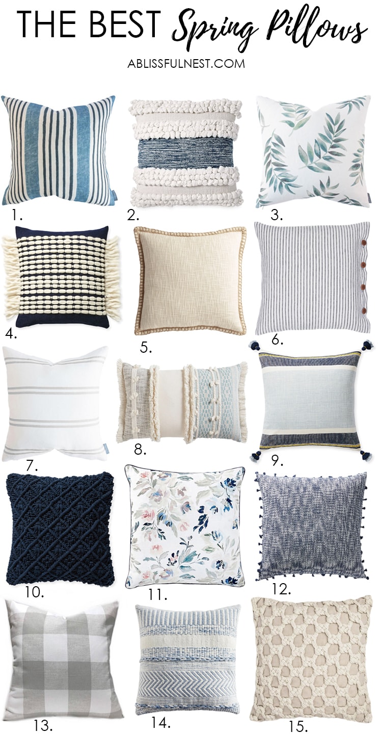 Grab the sources to the best spring pillows for the season! #ABlissfulNest #springdecor #springideas