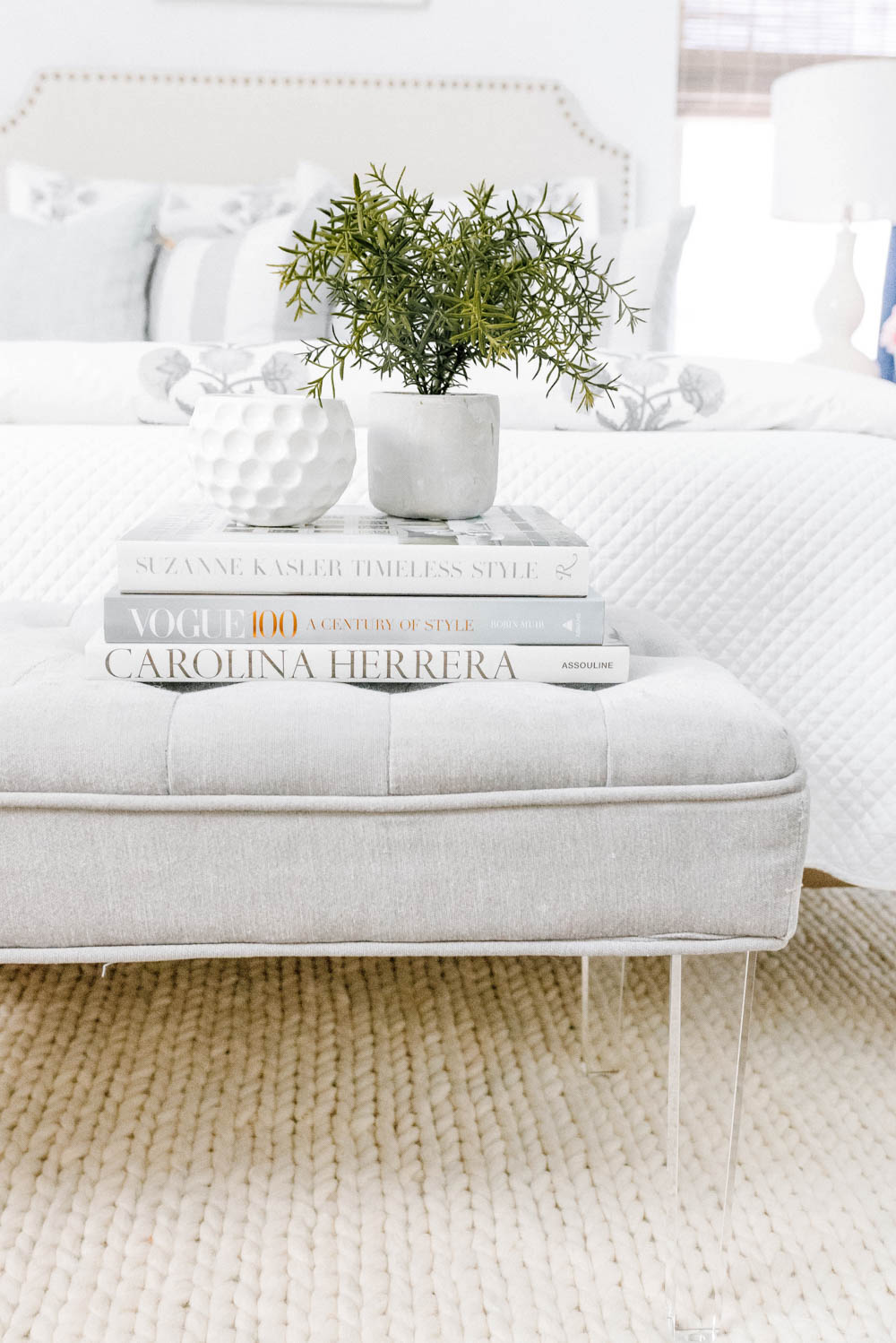 Blue and blush bedroom with navy accents. Summer decorating ideas for a bedroom or a guest bedroom. #ABlissfulNest #summer #guestbedroom #bedroomideas