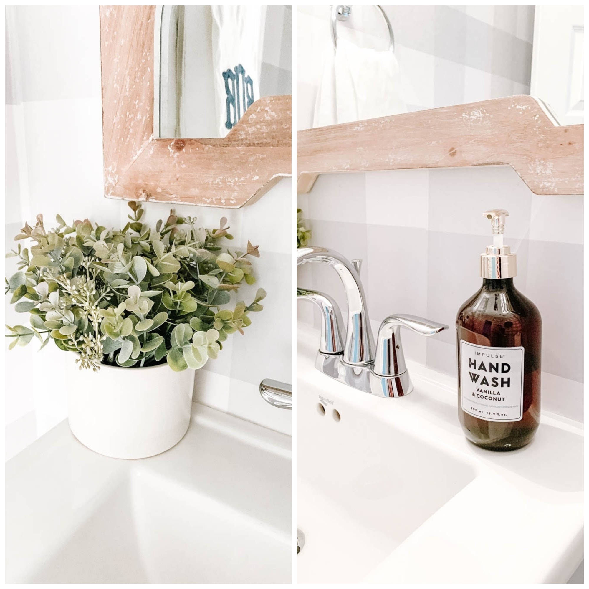 Bathroom details make this powder bathroom makeover warm and inviting. #ABlissfulNest #bathroom #bathroomideas