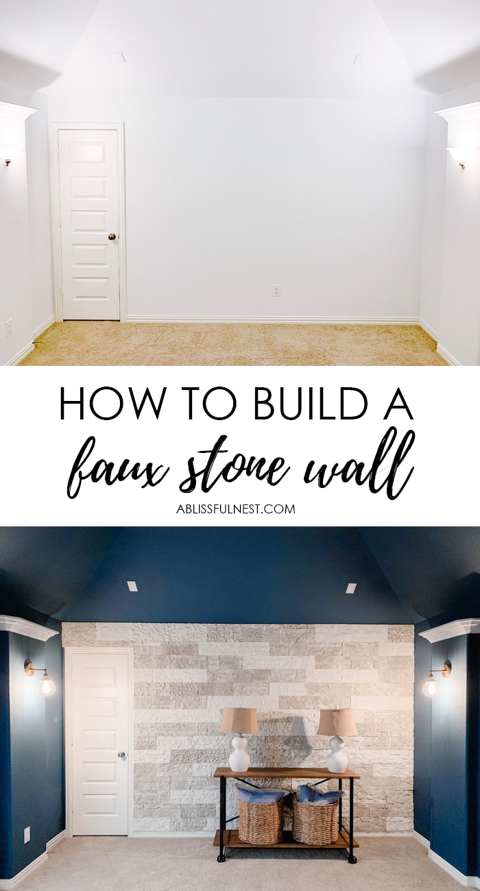 Tips and tricks on how to build a faux stone wall in your home. #ABlissfulNest #diytutorial #ad #airstone