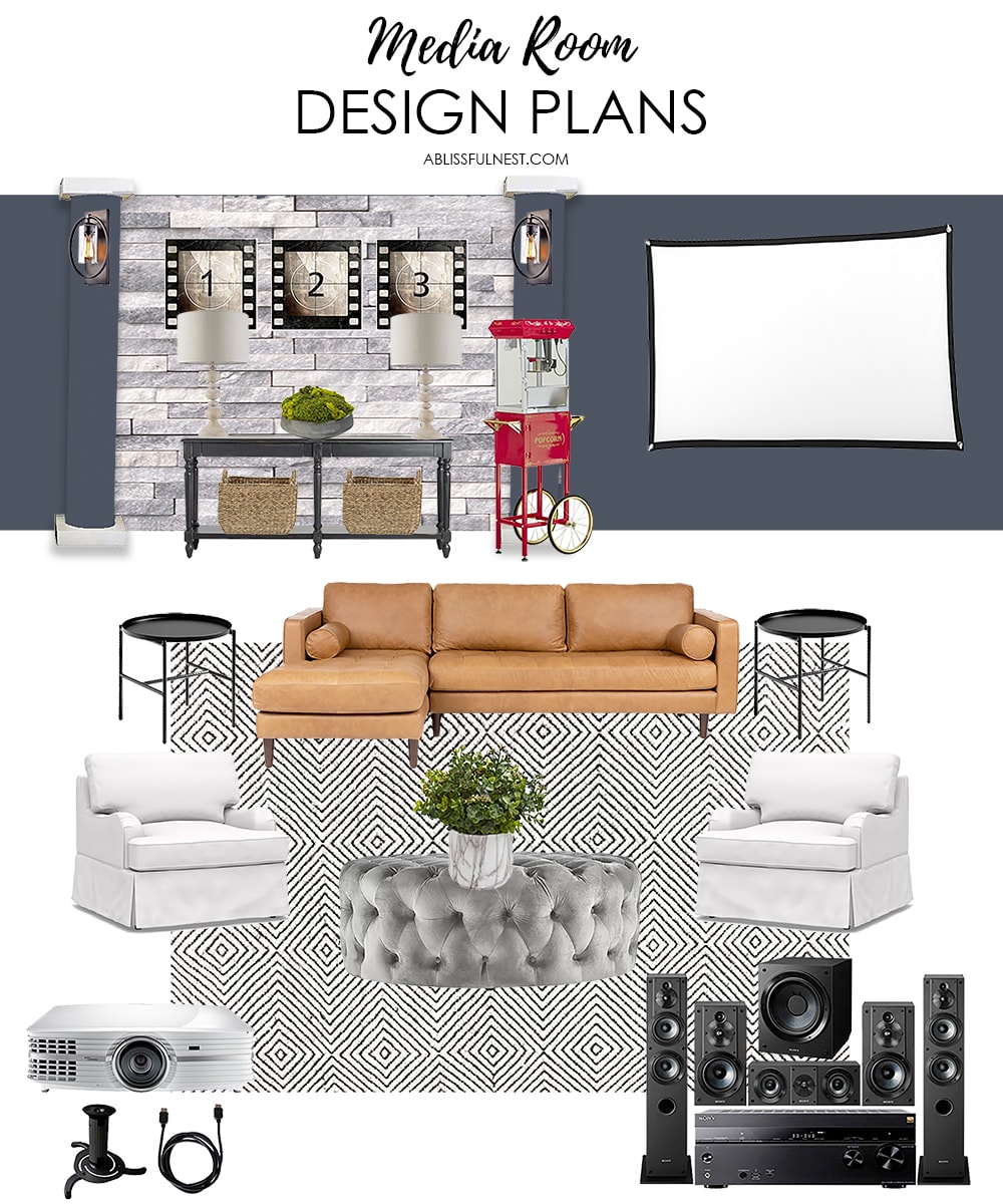 Sharing the design plans for this modern media room with all the sources. #ABlissfulNest #mediaroom #livingroom