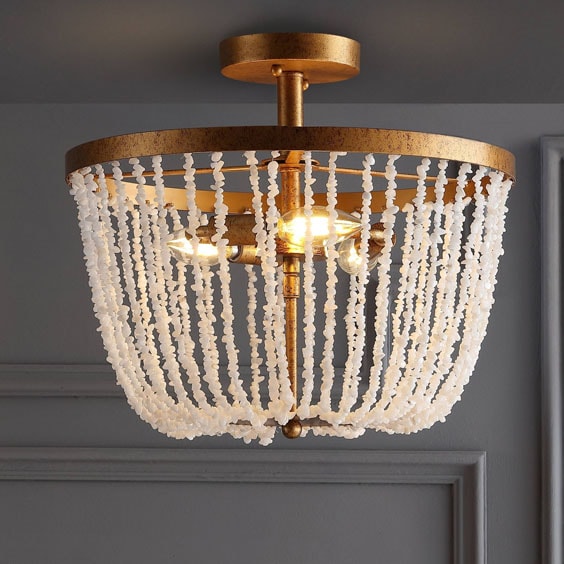 This quartz beaded flush mount light is a huge statement maker! #ABlissfulNest