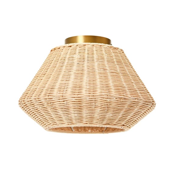 This gold and rattan flush mount light is so chic! #ABlissfulNest