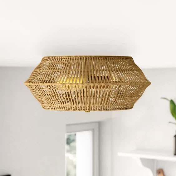 This woven rattan flush mount light is the perfect beachy touch to your home! #ABlissfulNest