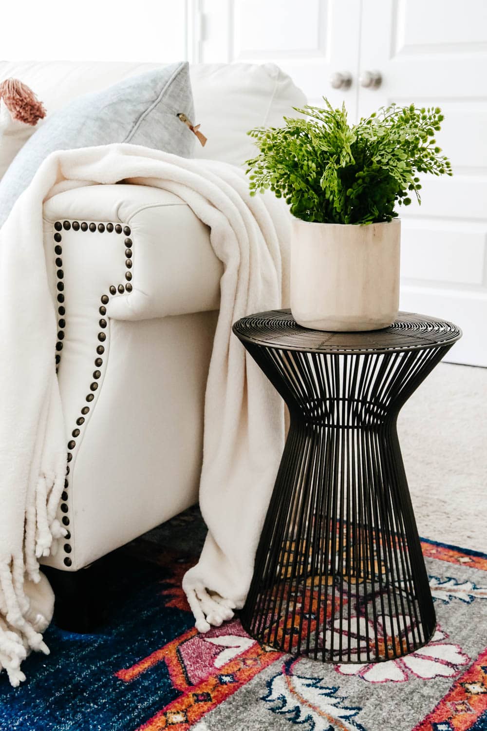 black metal accent table, game room decor, bonus room ideas. #ABlissfulNest #mediaroom #gameroom