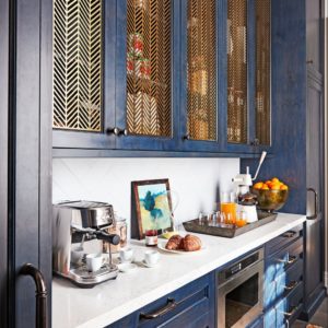 Coffee bar in a blue butlers pantry