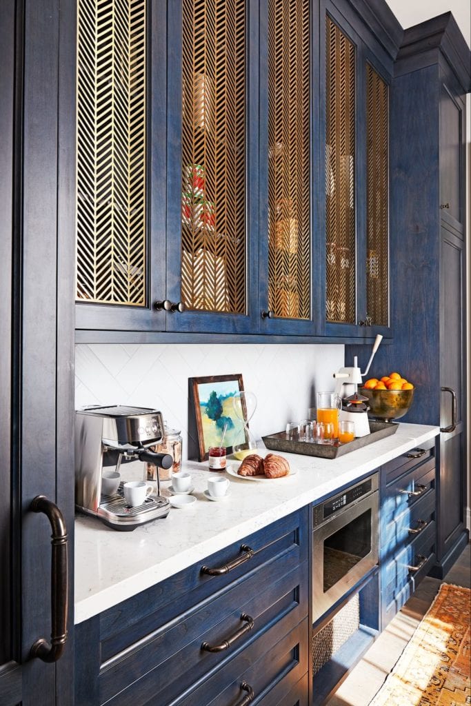 Coffee bar in a blue butlers pantry
