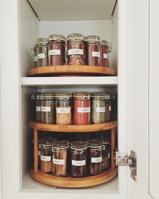 Spice storage using deli containers  Spice cabinet, Spice storage, Kitchen  spices