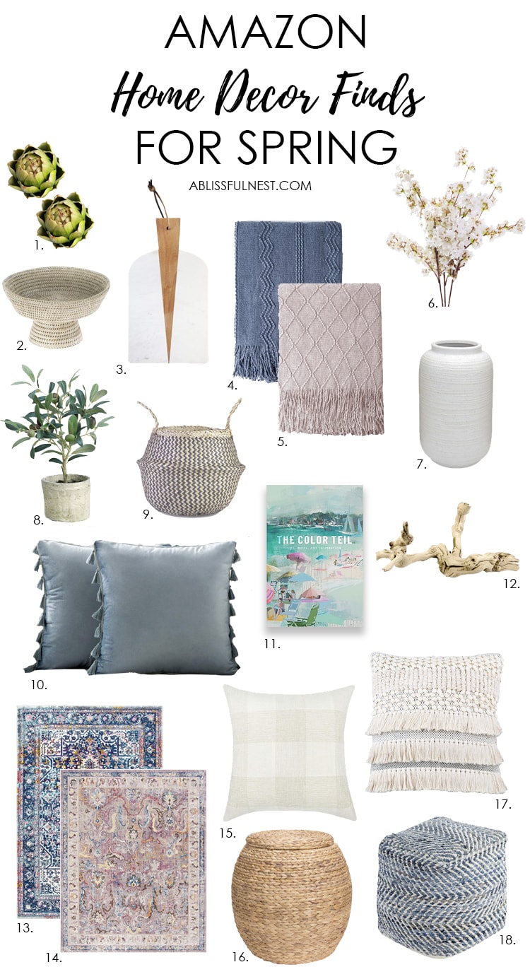 Affordable options for spring decorating from Amazon to update your space for the season. #ABlissfulNest #spring #springdecor #springdecoraating