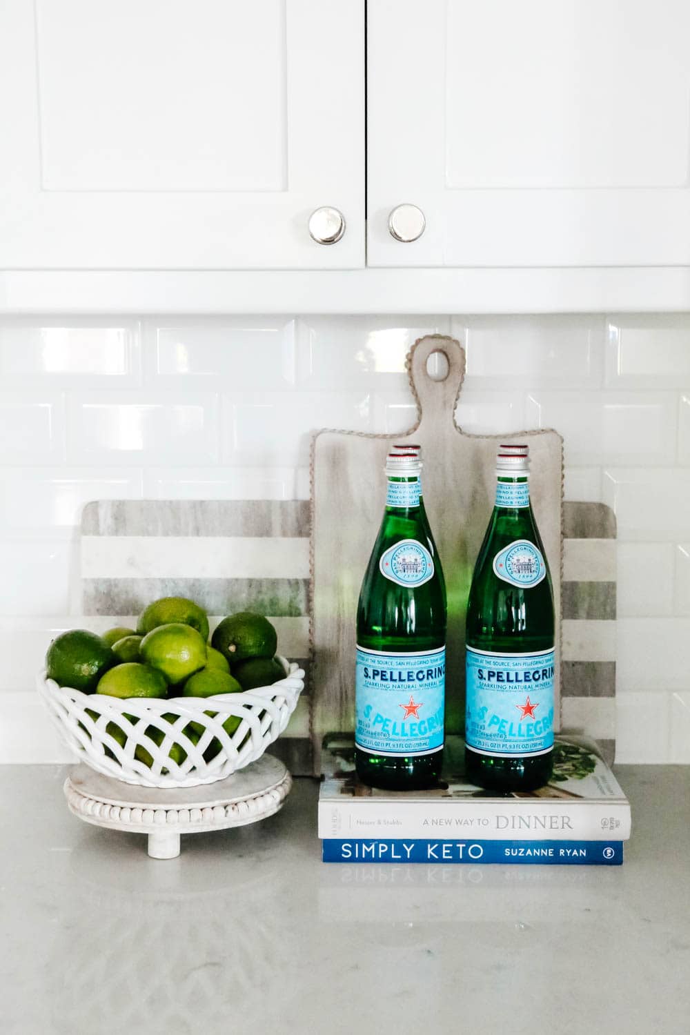 White kitchen countertop styling. #whitekitchen #kitcheninspo #ABlissfulNest