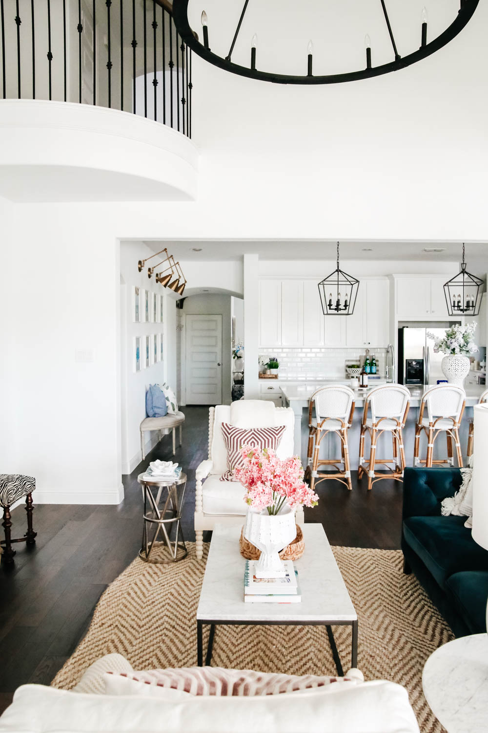 Living room inspiration. White paint, coastal style, transitional style, home tour, design tips for a living room. #livingroominspo #livingroom #hometour #ABlissfulNest