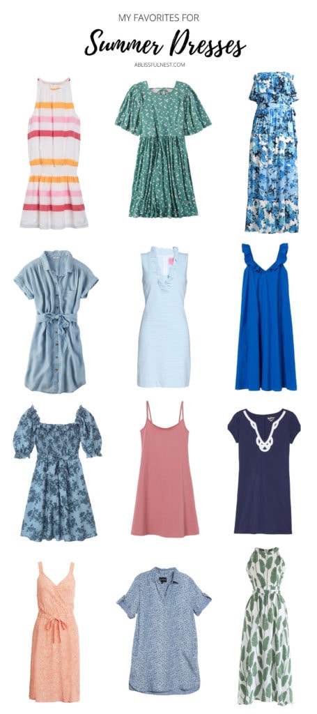 Casual summer dresses from short to maxi length and popular prints and colors. #ABlissfulNest #summer #summerclothes