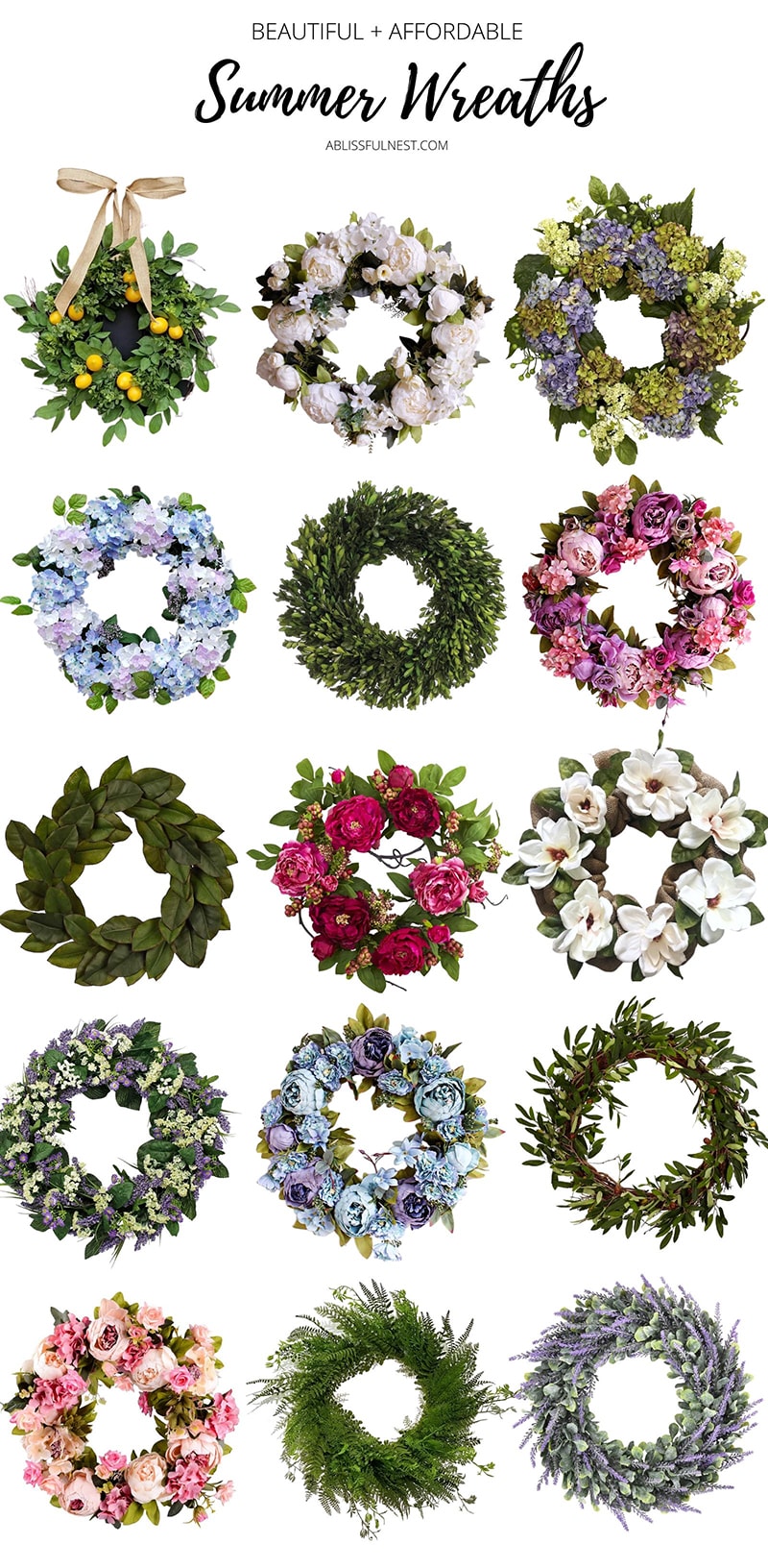 Beautiful summer wreaths for any style home - all affordable options. 