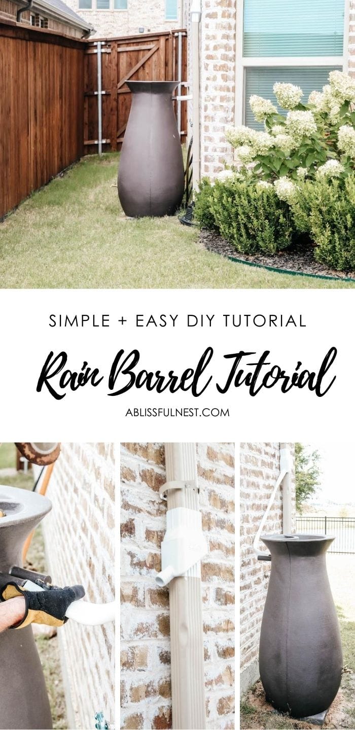 Install a rain barrel system for your home and save money and conserve your water supply. Simple step-by-step tutorial for installing a rain barrel. #ABlissfulNest