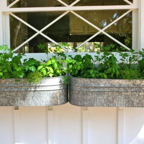 DIY galvanized tub window planters