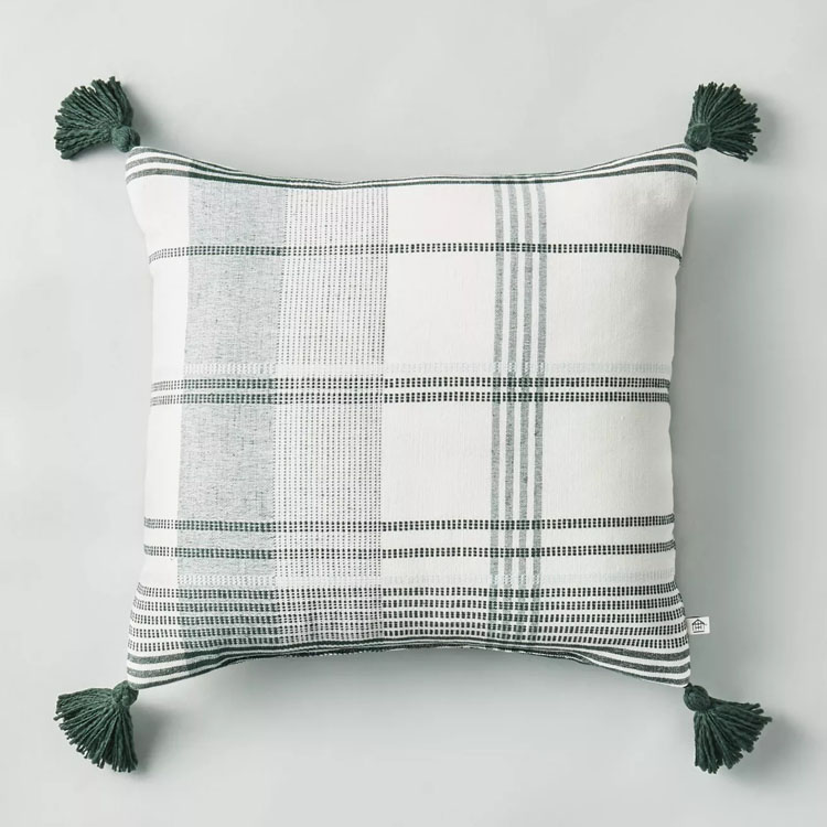 This green plaid throw pillow is perfect to use now AND during the holidays! #ABlissfulNest