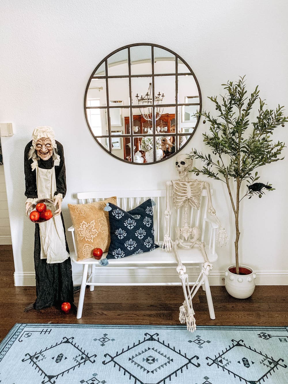 Halloween talking witch, posable skeleton. #ABlissfulNest #halloweendecor #halloweenideas