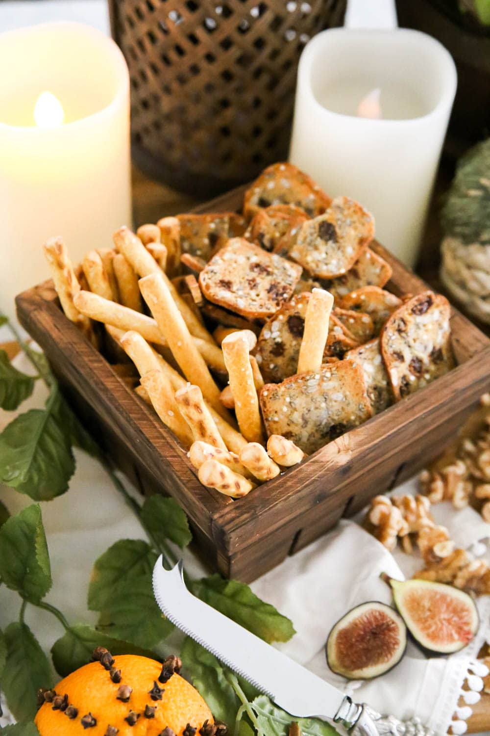 Use baskets to group crackers for a fall cheese board. #ABlissfulNest #fall #ad #RothCheese