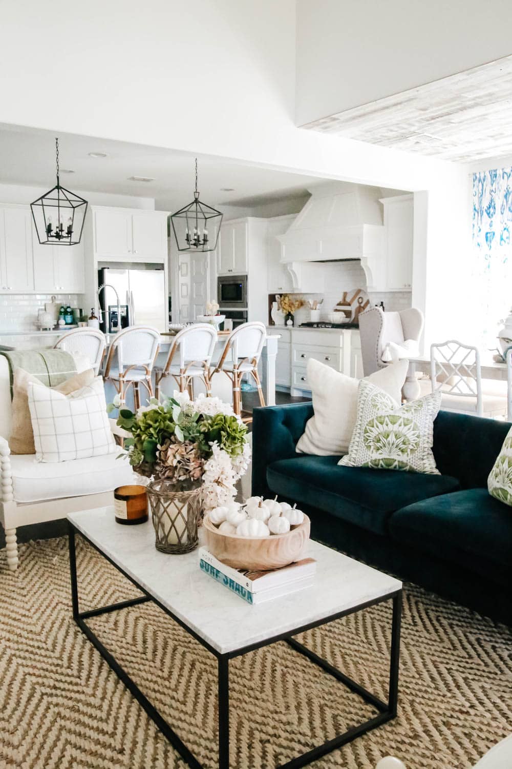 Shades of green and white in this fall home tour. #ABlissfulNest #fallhometour #falldecor